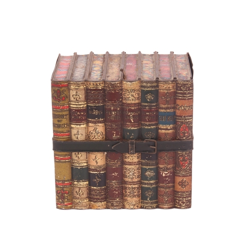 732 - A Huntley & Palmers novelty tinplate biscuit tin in the form of eight leather bound books - late 19t... 