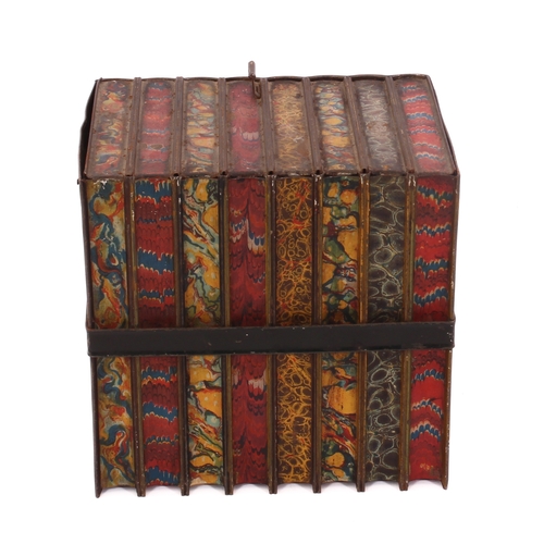 732 - A Huntley & Palmers novelty tinplate biscuit tin in the form of eight leather bound books - late 19t... 