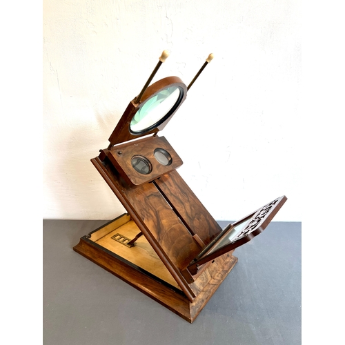 748 - A Victorian figured walnut tabletop Heliotype stereo viewer - with inset maker's plaque for the 'Hel... 