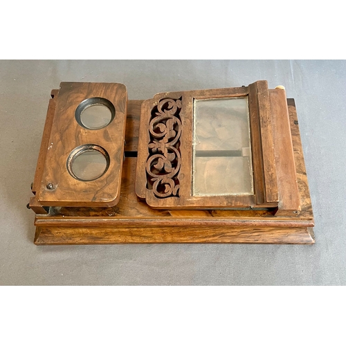 748 - A Victorian figured walnut tabletop Heliotype stereo viewer - with inset maker's plaque for the 'Hel... 