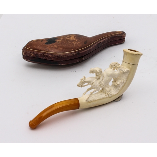 750 - A small group of cased pipes, cigarette holders and a snuff box - comprising a cased Meerschaum pipe... 