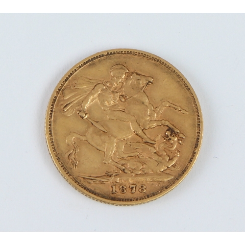 762 - A Queen Victoria gold full sovereign, 1878 - with young head, St George, Melbourne mint.
 * 10% + VA... 