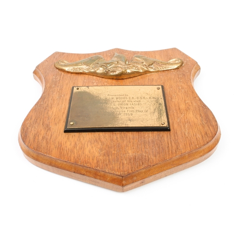 769 - British Navy / Submarine interest: a presentation plaque to Vice-Admiral Woods - the shield-shaped p... 