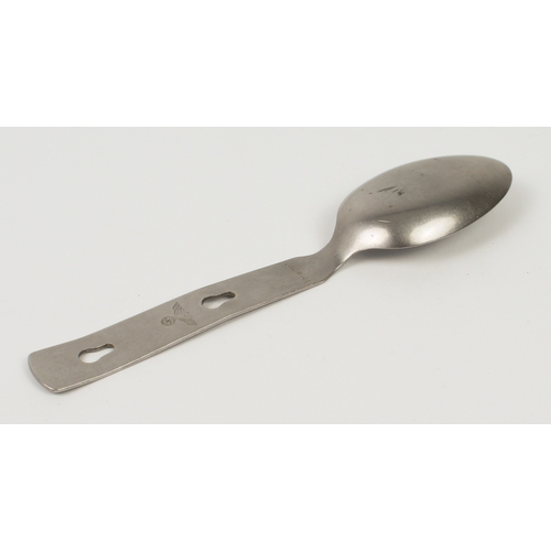 770 - A WW2 German Third Reich field mess kit spoon - alloy, impressed eagle and swastika marks and 'C.&C.... 