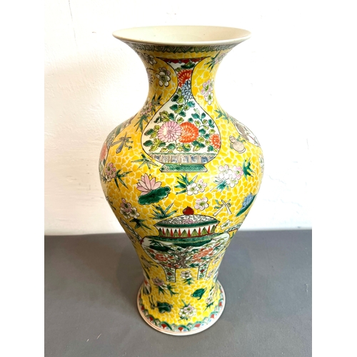 83 - A large Chinese porcelain famille rose verte baluster vase - first half 20th century, bearing a six ... 