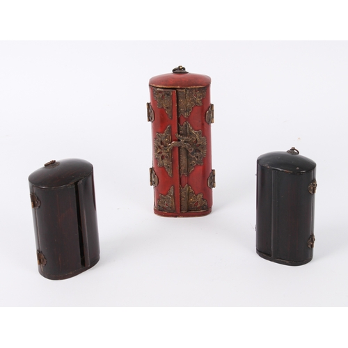 85 - Three Japanese lacquer miniature portable shrines - 19th century, one in red lacquer with gilt metal... 