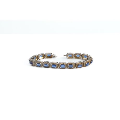 207 - Three silver gem set bracelets - comprising a two row bracelet set with oval synthetic sapphires, 20... 