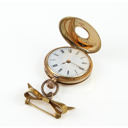 245 - A 14ct gold hunter fob watch - early 20th century, with fob wind gilt lever movement (not running), ... 