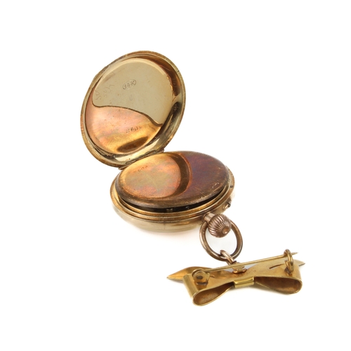 245 - A 14ct gold hunter fob watch - early 20th century, with fob wind gilt lever movement (not running), ... 