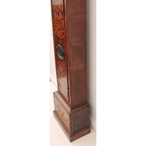 248 - A Queen Anne walnut and marquetry longcase clock - the square brass dial with twin cherub and crown ... 