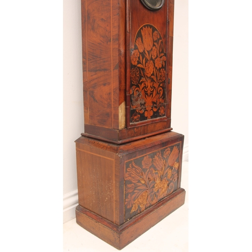 248 - A Queen Anne walnut and marquetry longcase clock - the square brass dial with twin cherub and crown ... 