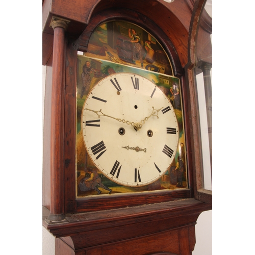 251 - An early 19th century oak eight-day longcase clock - the painted arched Roman dial with painted arch... 