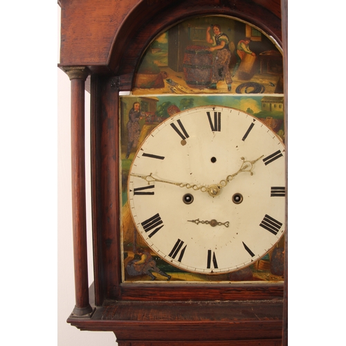 251 - An early 19th century oak eight-day longcase clock - the painted arched Roman dial with painted arch... 