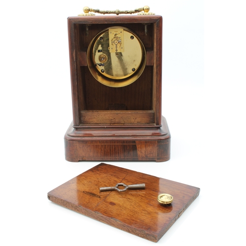 255 - A French rosewood and marquetry library clock - circa 1890, the 3½in white enamel Roman dial with ho... 