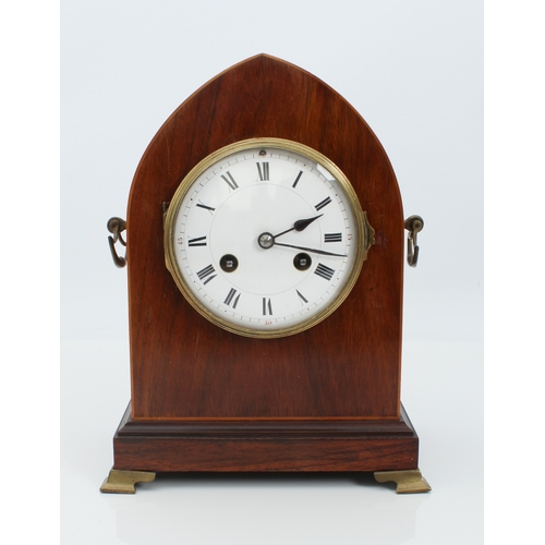 260 - A late 19th century French kingwood cased mantel clock - the 11cm white enamel dial with Arabic nume... 