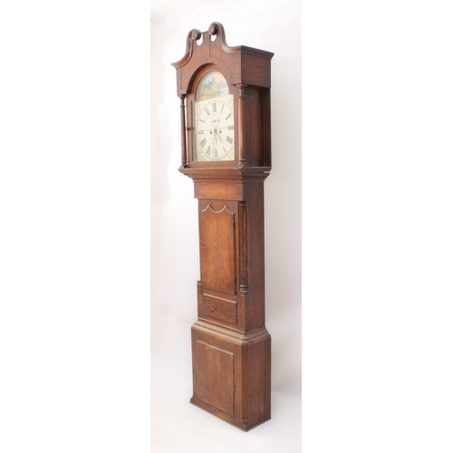 266 - An early 19th century oak eight-day longcase clock by Pearce of Stratford - the signed, painted arch... 