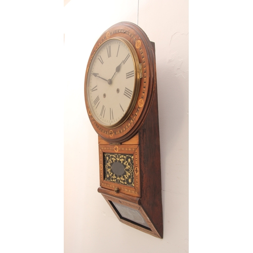 271 - A 19th century American eight-day walnut and parquetry drop-dial wall clock - with 11½ inch painted ... 