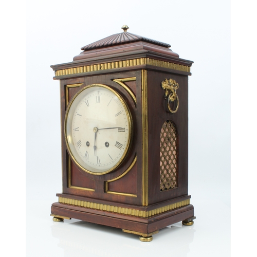 279 - A brass-mounted mahogany bracket clock in the Regency style - circa 1900, the 6½in cream painted dia... 