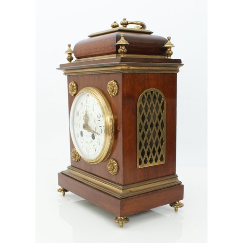 284 - An Edwardian mahogany and brass mantel clock retailed by Hopkins & Hopkins of Dublin - the signed 4½... 