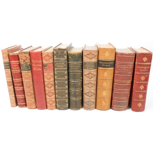 287 - Forty 19th and early 20th books with good decorative leather bindings - mostly fiction and poetry an... 