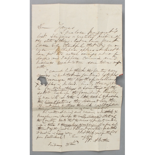 292 - William Archer Butler to his elder brother, James – a rare 1848 Irish Famine autograph letter from t... 