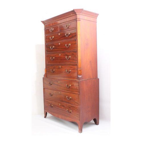 426 - A fine quality Regency inlaid mahogany secretaire chest on chest, probably Channel Islands - the fla... 