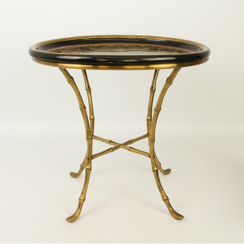 433 - An elegant Regency-style papier-mâché and gilt-brass tray-top table - early 20th century, the oval t... 