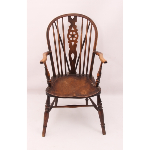 440 - Three late-19th century beech, ash and elm Windsor chairs - comprising an armchair and two similar s... 