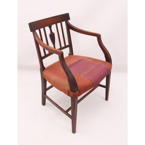 442 - A Regency mahogany elbow chair in the Hepplewhite style - the label top rail over a bar back with ce... 