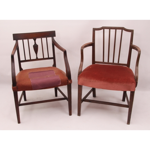 442 - A Regency mahogany elbow chair in the Hepplewhite style - the label top rail over a bar back with ce... 