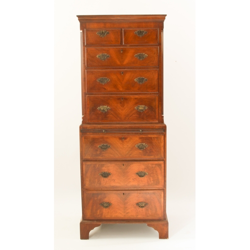 448 - A reproduction Georgian-style mahogany and walnut veneered chest-on-chest of small proportions - sec... 