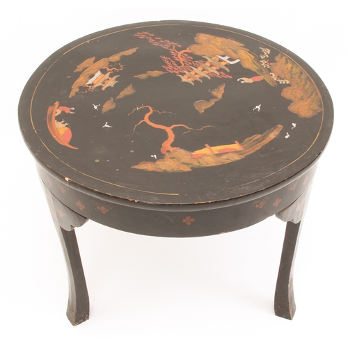 451 - An Anglo-Chinese chinoiserie lacquered coffee or drinks table - 1920s-30s, circular with painted dec... 