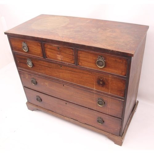 452 - A George IV mahogany straight-front chest of drawers - the plain top over three short and three long... 