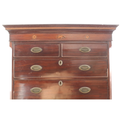 455 - An early 19th century inlaid mahogany chest on chest, probably Channel Islands - the ogee moulded fl... 