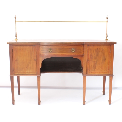 459 - An Edwardian Regency-style break bowfront mahogany and satinwood crossbanded sideboard - with gilt-b... 