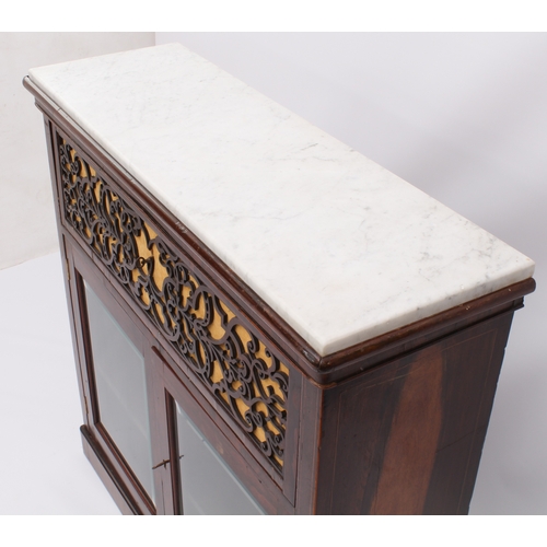 474 - A late-Regency rosewood and marble secretaire bookcase-cabinet - the white Cararra marble top over a... 