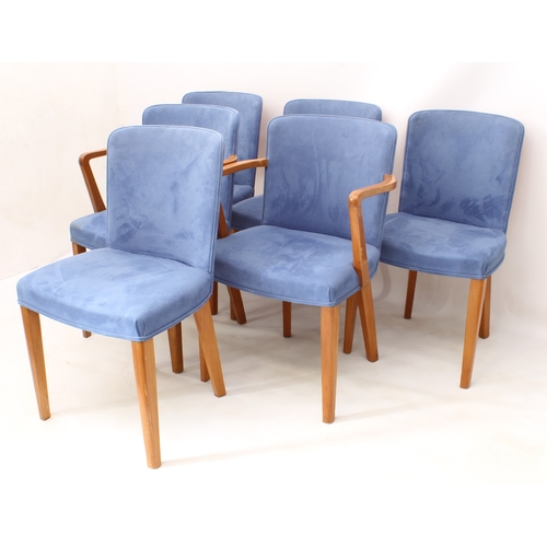 493 - A good set of six walnut and beech mid-century Art Deco style dining chairs - including two carvers,... 