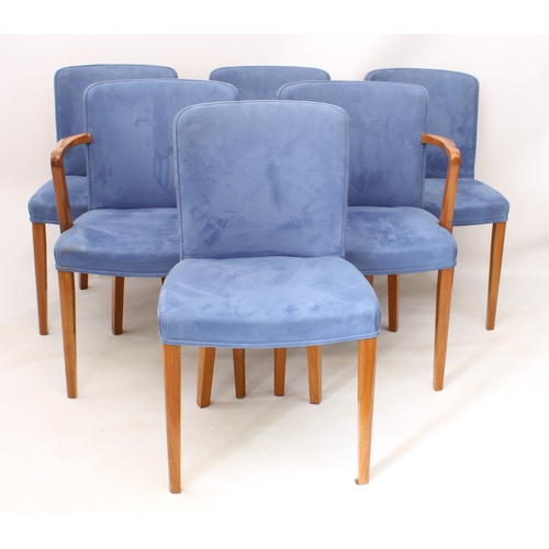 493 - A good set of six walnut and beech mid-century Art Deco style dining chairs - including two carvers,... 