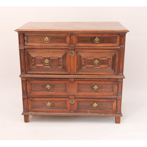 503 - A William and Mary oak and walnut veneered two-part chest of drawers - the top with applied edge mou... 