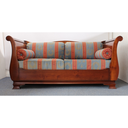 504 - A cherrywood sleigh-style double sofa-bed by And So To Bed - with a panelled back, panelled scroll a... 