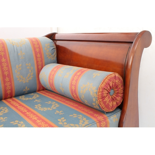 504 - A cherrywood sleigh-style double sofa-bed by And So To Bed - with a panelled back, panelled scroll a... 