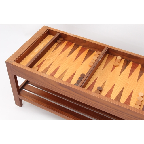 511 - A modern teak, light oak and coromandel backgammon coffee table - with two-part inlaid gaming board ... 