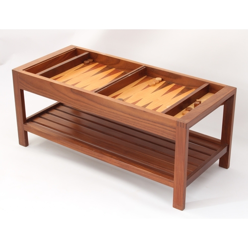 511 - A modern teak, light oak and coromandel backgammon coffee table - with two-part inlaid gaming board ... 