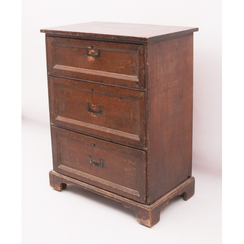 512 - A 19th century pine three-drawer office chest - the plain top over three panelled drawers with rebat... 