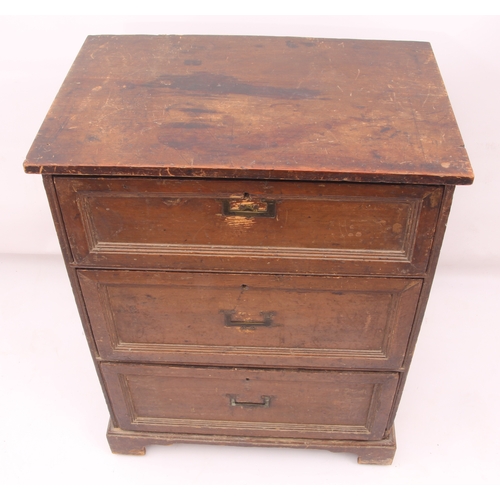 512 - A 19th century pine three-drawer office chest - the plain top over three panelled drawers with rebat... 