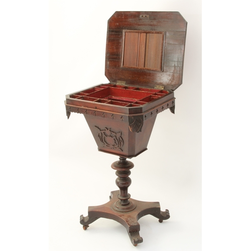 516 - A William IV rosewood work table, requiring restoration - the rectangular top with clipped corners, ... 