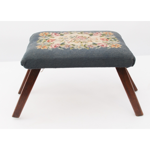 533 - Three 19th century upholstered footstools - two of square form, with floral needlework seats, one ra... 