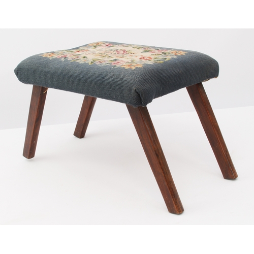 533 - Three 19th century upholstered footstools - two of square form, with floral needlework seats, one ra... 