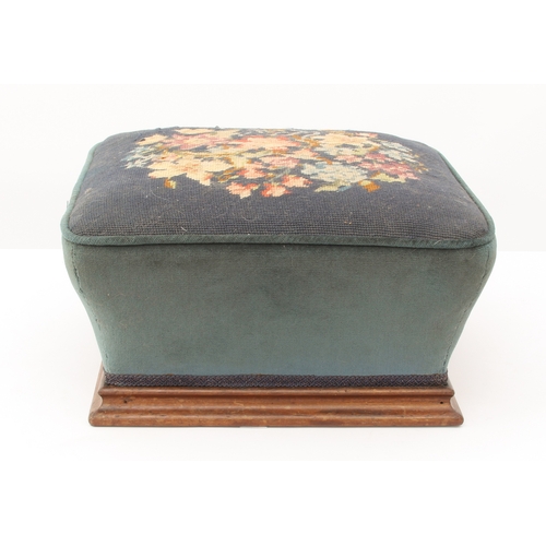 533 - Three 19th century upholstered footstools - two of square form, with floral needlework seats, one ra... 