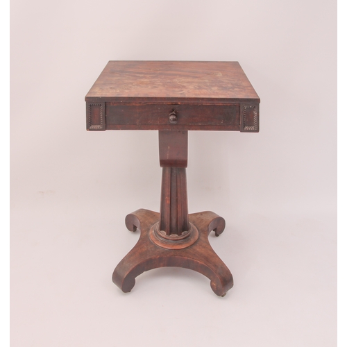 535 - A William IV mahogany work table - the crossbanded rectangular top over a frieze drawer with reel mo... 